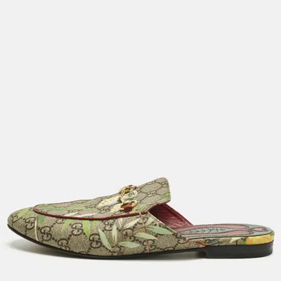 Pre-owned Gucci Brown Coated Canvas Princetown Flat Mules Size 40