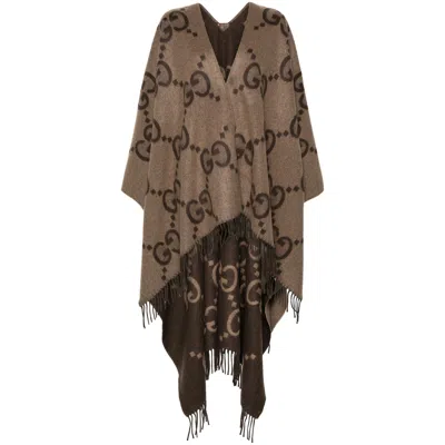 Gucci Women Embroidered Cashmere Reversible Cape In Brown