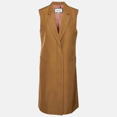 Pre-owned Gucci Brown Cotton Blend Long Vest S