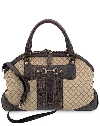 GUCCI GUCCI BROWN COTTON CATHERINE SATCHEL (AUTHENTIC PRE-LOVED)