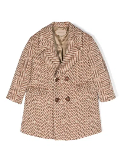 Gucci Kids' Brown Cotton Coat In Beige