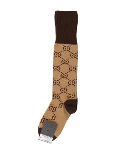 Pre-owned Gucci Brown Cotton Gg Pattern Print Long Socks Size M W/tags
