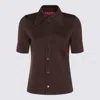 Gucci Women Brown Shirt With Polo Style Pointed Collar In Wool And Cotton Blend Woman In Brown
