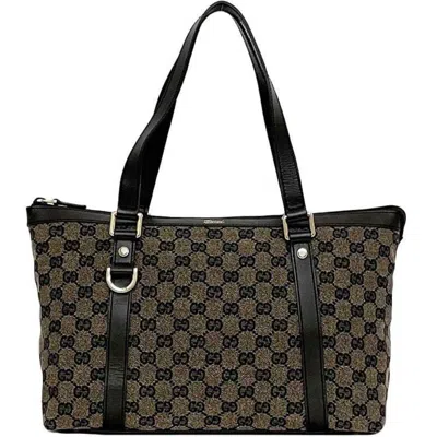 Pre-owned Gucci Brown Dark Brown Canvas Leather Tote Bag ()