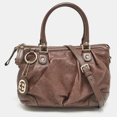 Pre-owned Gucci Brown Diamante Leather Medium Sukey Tote