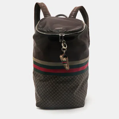 Pre-owned Gucci Brown Diamante Nylon Web Backpack