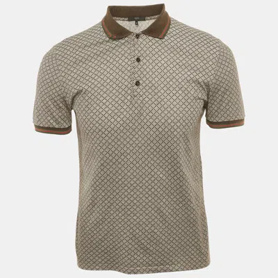 Pre-owned Gucci Brown Diamond Patterned Cotton Polo T-shirt M