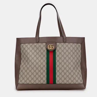 Pre-owned Gucci Brown Disney Large Gg Supreme Three Little Pigs Ophidia Tote