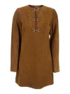 Gucci Brown Dress With Front Horsebit Details And All-over Gg Motif In Suede Woman In Brown