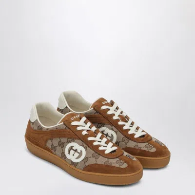 Gucci Brown G75 Sneaker In Suede And Gg Fabric