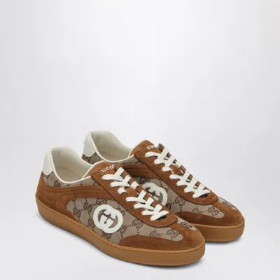 GUCCI GUCCI BROWN G75 SNEAKER IN SUEDE AND GG FABRIC WOMEN