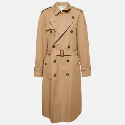Pre-owned Gucci Brown Gabardine Cotton Blend Double Breasted Trench Coat L