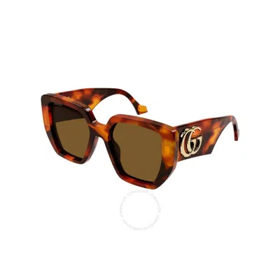 Gucci Brown Geometric Ladies Sunglasses Gg0956s 007 54 In Gray