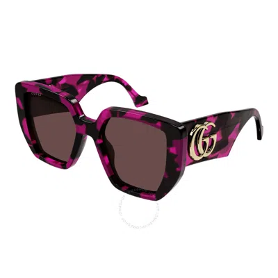 Gucci Brown Geometric Ladies Sunglasses Gg0956s 008 54 In Purple
