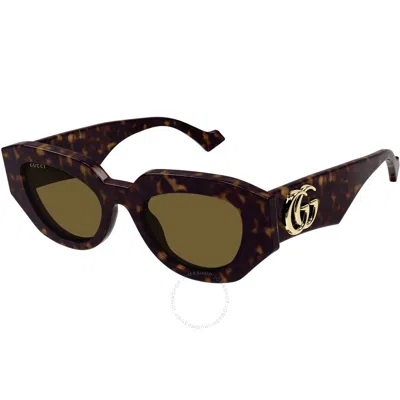 Gucci Brown Geometric Ladies Sunglasses Gg1421s 002 51 In Black / Brown / Grey