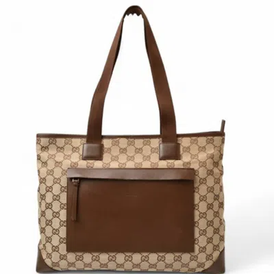 Pre-owned Gucci Brown Gg Beige Gg Canvas Tote Bag ()