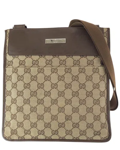 Pre-owned Gucci Brown Gg Canvas & Leather Pochette (authentic Pre-loved)