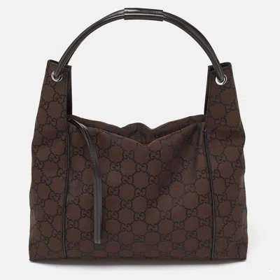 Pre-owned Gucci Brown Gg Canvas And Leather Tote