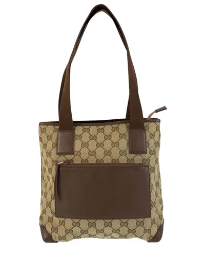 Gucci Brown Gg Canvas & Leather Tote (authentic Pre-loved) In Nude