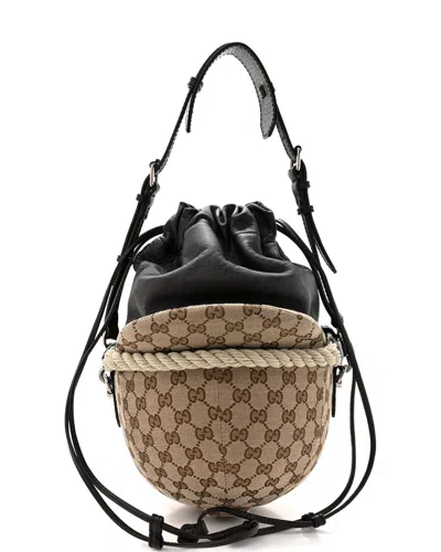 Gucci Brown Gg Canvas Coated Canvas Gg Monogram Equestrian Bucket Bag  (authentic )