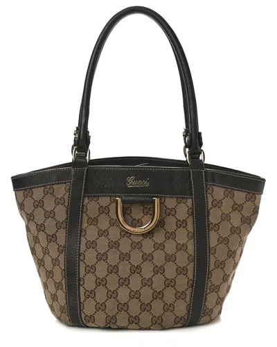 Gucci Brown Gg Canvas D-gold Tote (authentic Pre-loved)