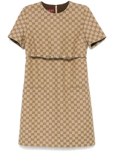 Gucci Gg Supreme Mini Dress In Brown