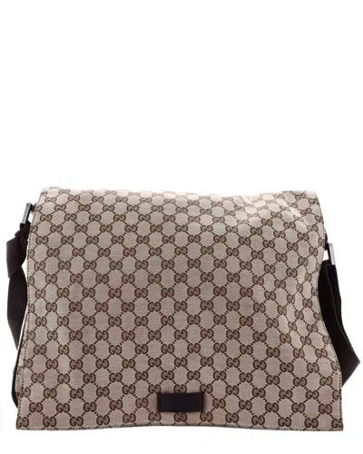 Gucci Brown Gg Canvas Flap Messenger Bag Large (authentic Pre-loved)