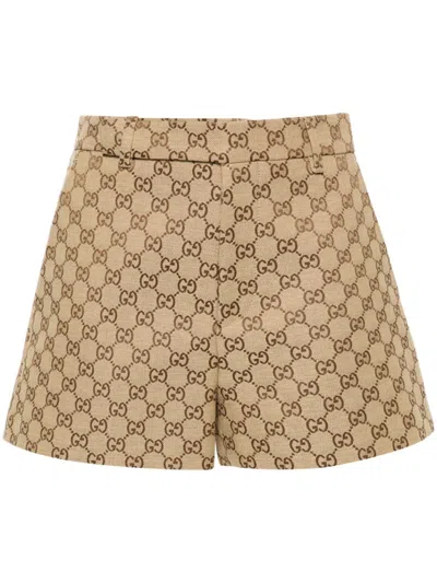 Gucci Brown Gg-canvas High-rise Shorts In Neutrals