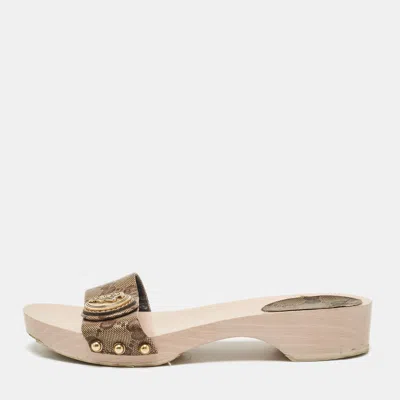 Pre-owned Gucci Brown Gg Canvas Hysteria Slide Sandals Size 36