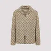 Gucci Beige Shirt With Spread Collar And Two Front Welt Pockets In Gg Canvas Man In Brown