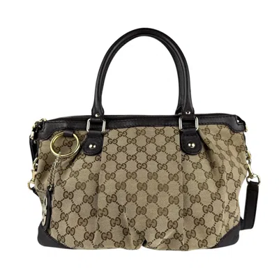 Pre-owned Gucci Brown Gg Canvas Leather Handbag Shoulder Bag ()