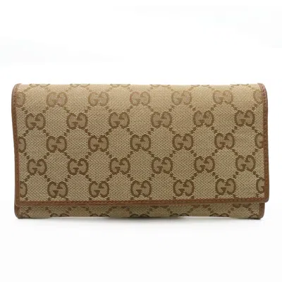 Pre-owned Gucci Brown Gg Canvas Leather Long Wallet (bi-fold) ()