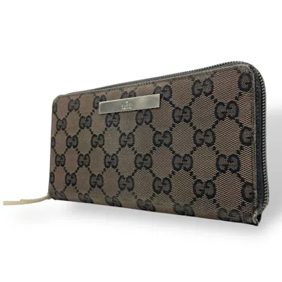 Pre-owned Gucci Brown Gg Canvas Leather Long Wallet (bi-fold) ()