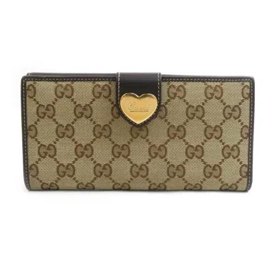 Pre-owned Gucci Brown Gg Canvas Leather Long Wallet (bi-fold) ()