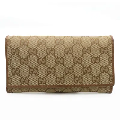 Pre-owned Gucci Brown Gg Canvas Leather Long Wallet (bi-fold) ()
