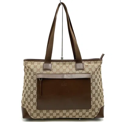 Pre-owned Gucci Brown Gg Canvas Leather Shoulder Bag Tote Bag ()