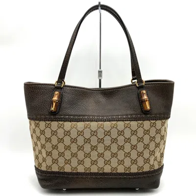 Pre-owned Gucci Brown Gg Canvas Leather Tote Bag ()