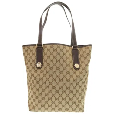 Pre-owned Gucci Brown Gg Canvas Leather Tote Bag ()