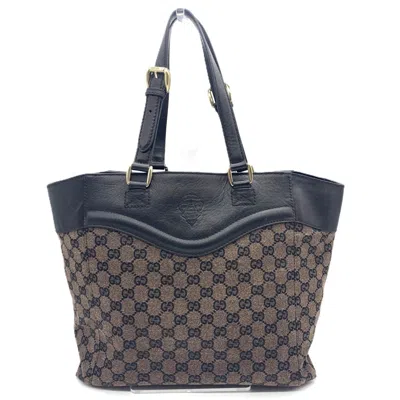 Pre-owned Gucci Brown Gg Canvas Leather Tote Bag ()