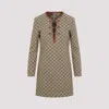 Gucci Cotton Blend Dress With All-over Gg Print In Brown
