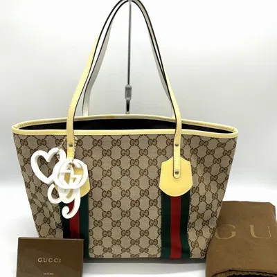 Pre-owned Gucci Brown Gg Canvas Patent Leather Tote Bag ()