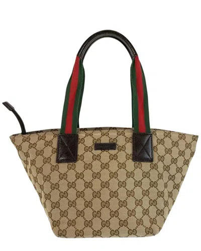 Gucci Brown Gg Canvas Sherry Line Tote (authentic Pre-loved) In Nude