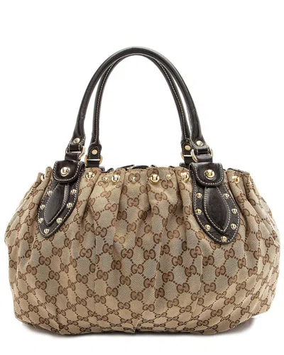 Gucci Brown Gg Canvas Studded Pelham Small Tote (authentic Pre-loved)