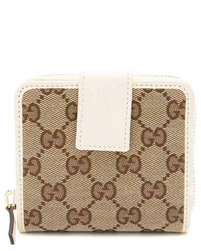Gucci Brown Gg Canvas Zip Around Compact Wallet (authentic Pre-loved) In Neutral