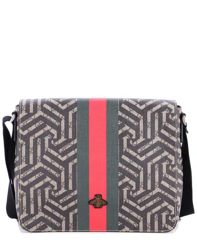 Gucci Brown Gg Coated Canvas Bee Web Flap Messenger Bag Caleido Medium  (authentic Pre-loved)