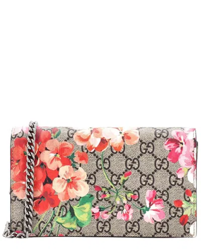 Gucci Brown Gg Coated Canvas Chain Wallet Blooms Print (authentic Pre-loved) In Gray
