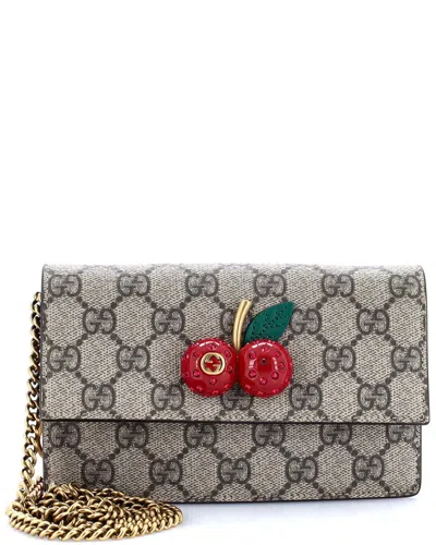 Gucci Brown Gg Coated Canvas Cherries Wallet On Chain Mini (authentic Pre-  Loved) In Gray