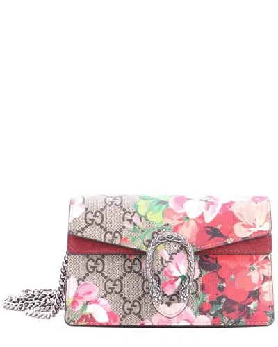 Pre-owned Gucci Brown Gg Coated Canvas Dionysus Bag Blooms Print Super Mini (authentic  Pre-loved)