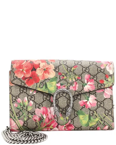 Pre-owned Gucci Brown Gg Coated Canvas Dionysus Chain Wallet Blooms Print Small (authentic Pre-loved)