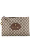Gucci Brown Gg Coated Canvas Neo Vintage Wristlet Pouch (authentic Pre-loved) In Brown